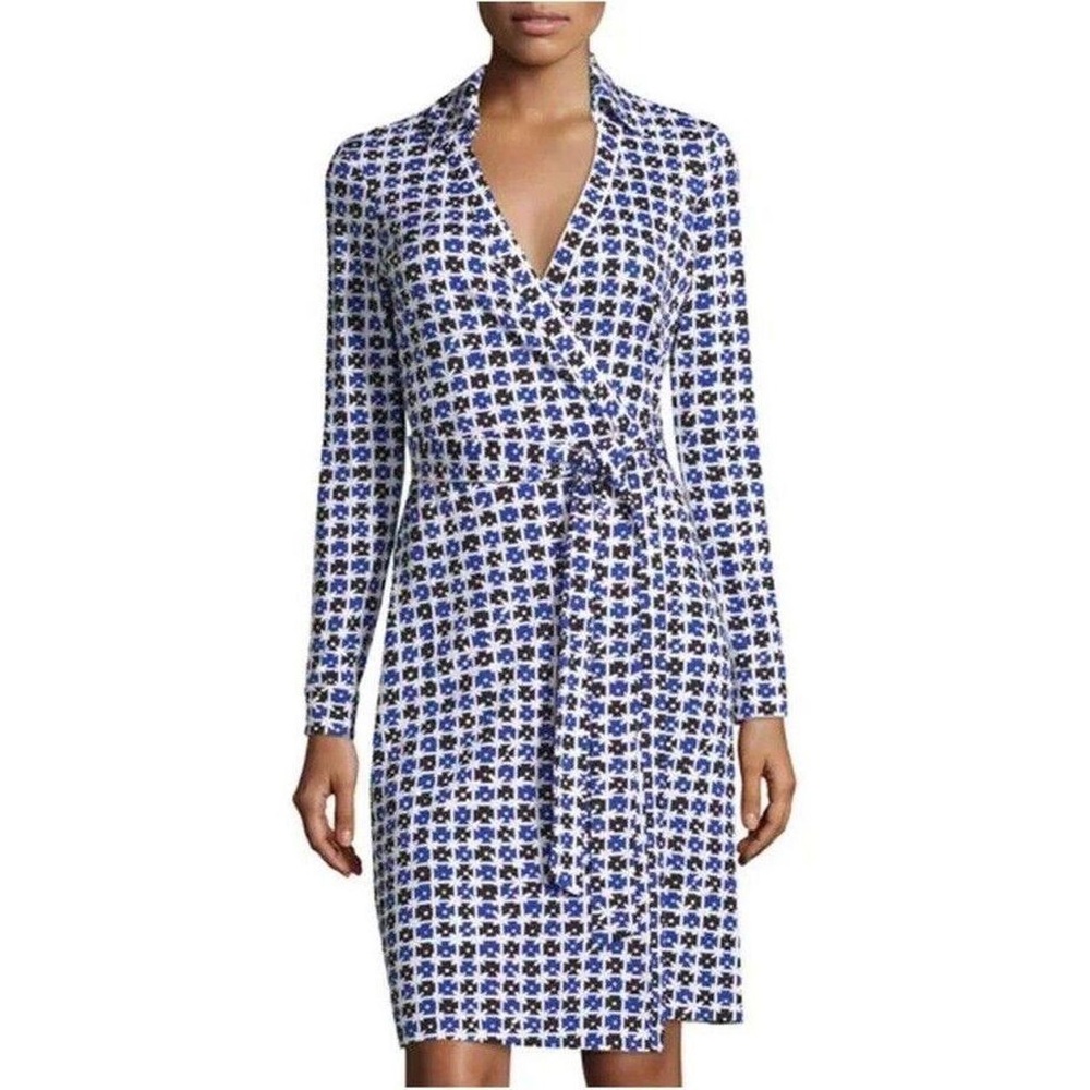 Diane Von Furstenberg Jeanne Two Check Dot Blue Wrap Dress